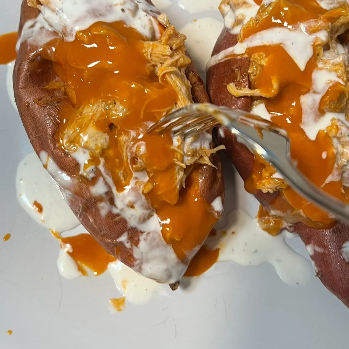 Buffalo Chicken Stuffed Sweet Potato