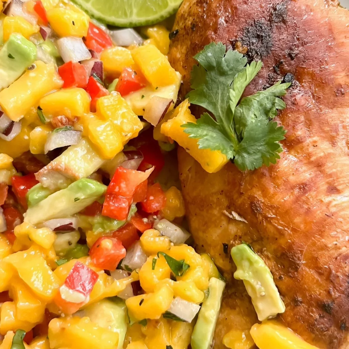 Cilantro Lime Chicken with Coconut Rice and Mango Salsa