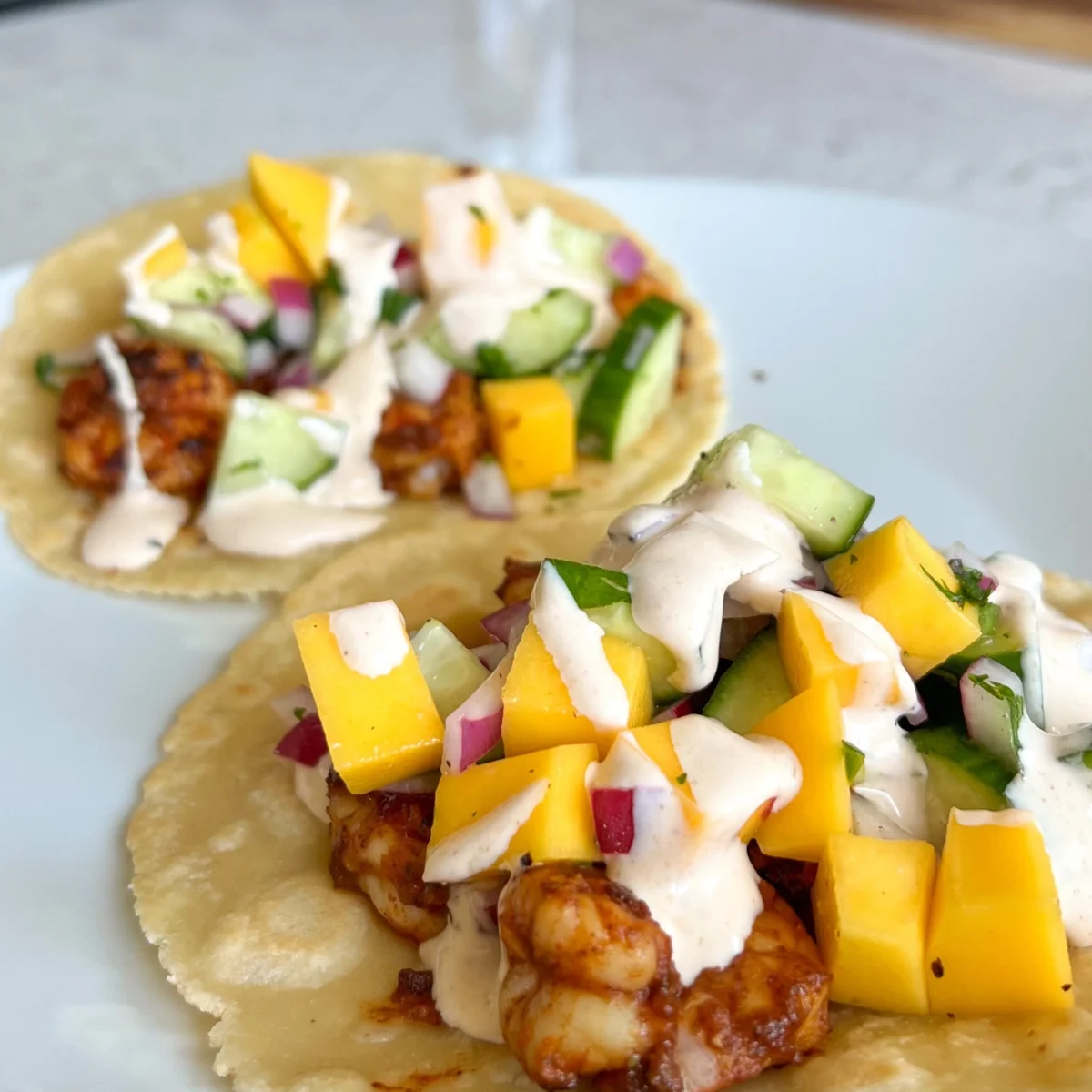 Shrimp Tacos with Mango Salsa and a Creamy Lime Sauce