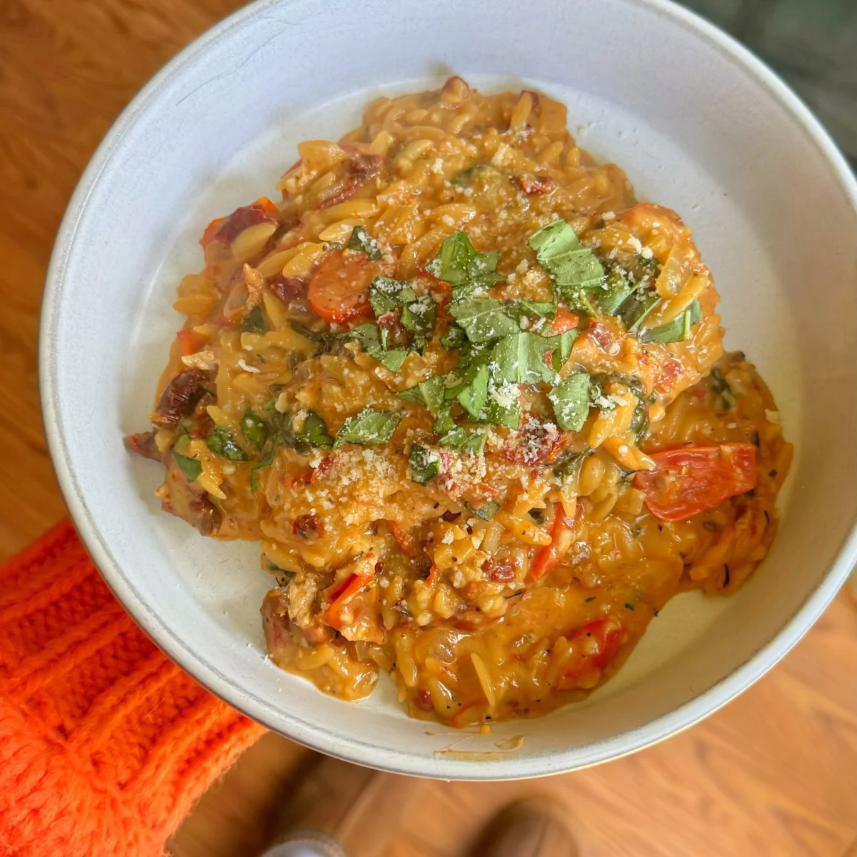 One Pot Creamy Orzo Tuscan Chicken