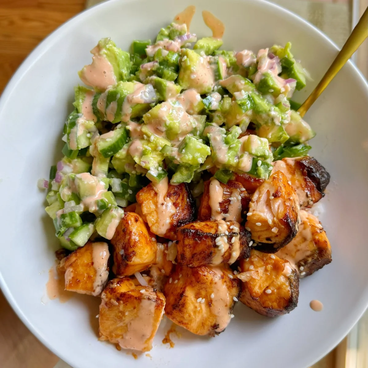 Crispy Salmon with Avocado Cucumber Salsa