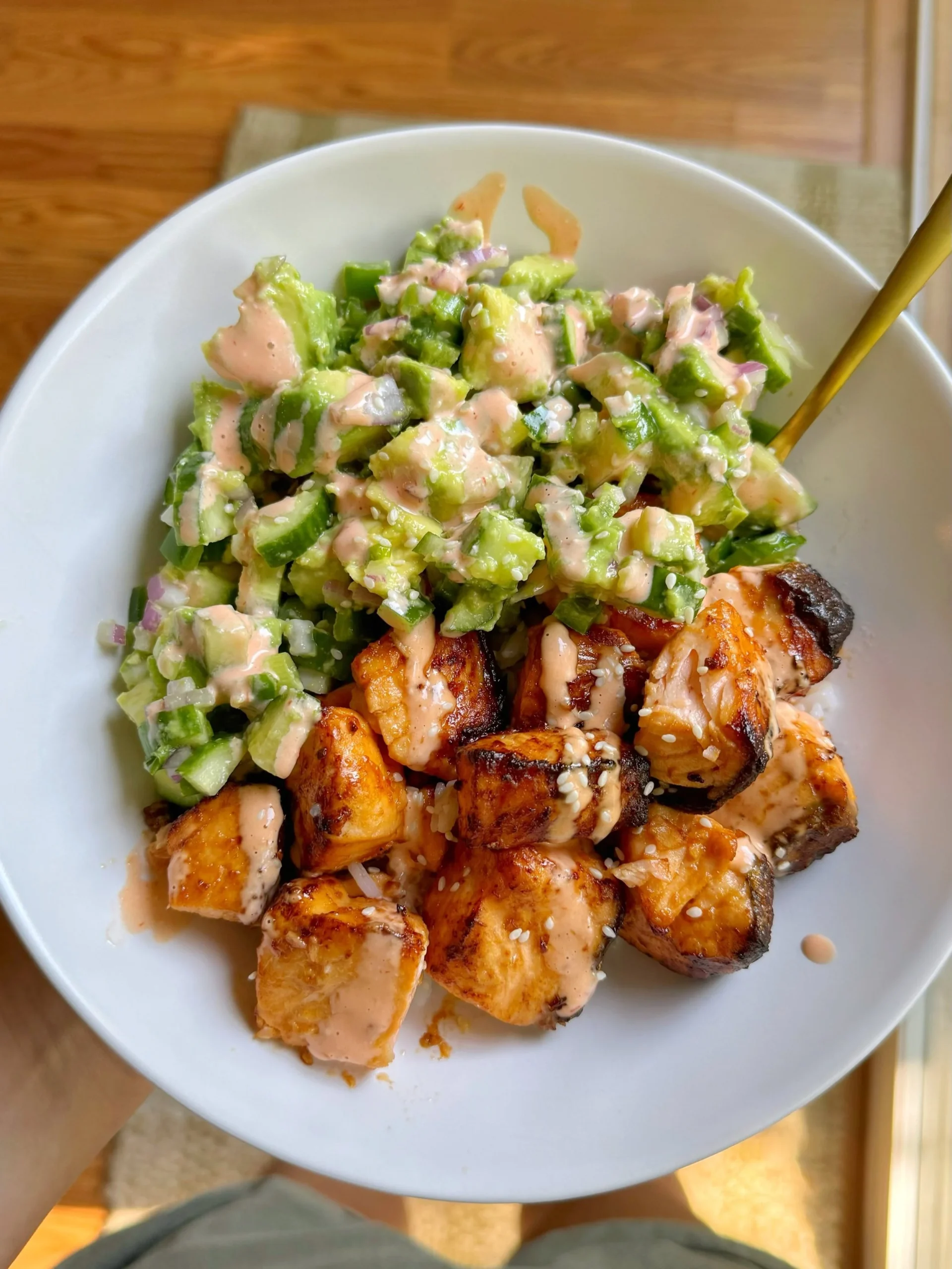 Crispy Salmon with Avocado Cucumber Salsa
