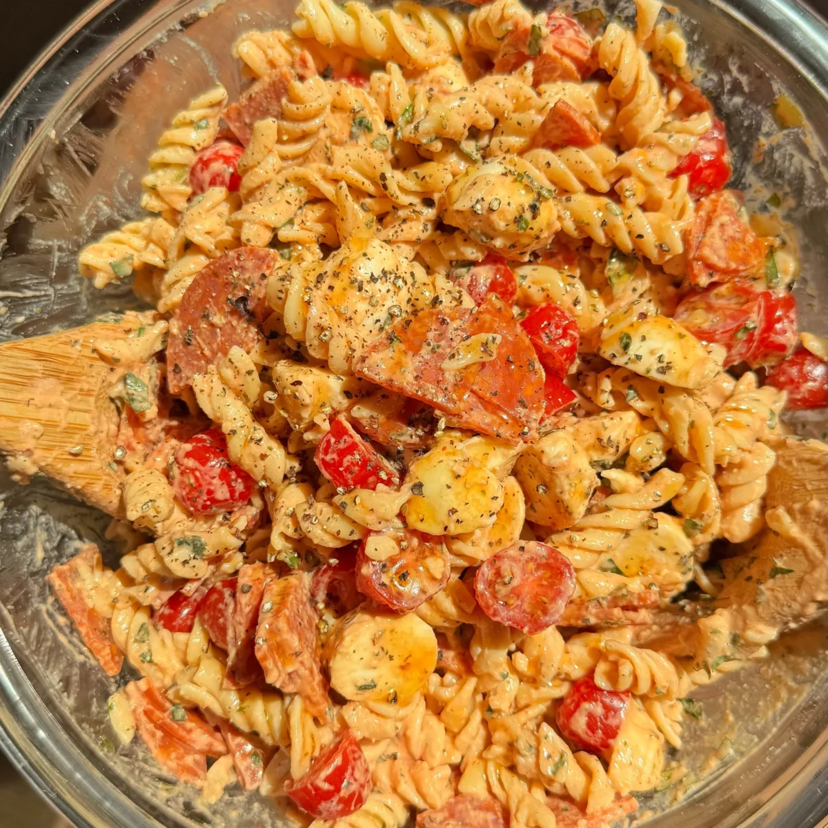 High Protein Hot Honey Pizza Pasta Salad