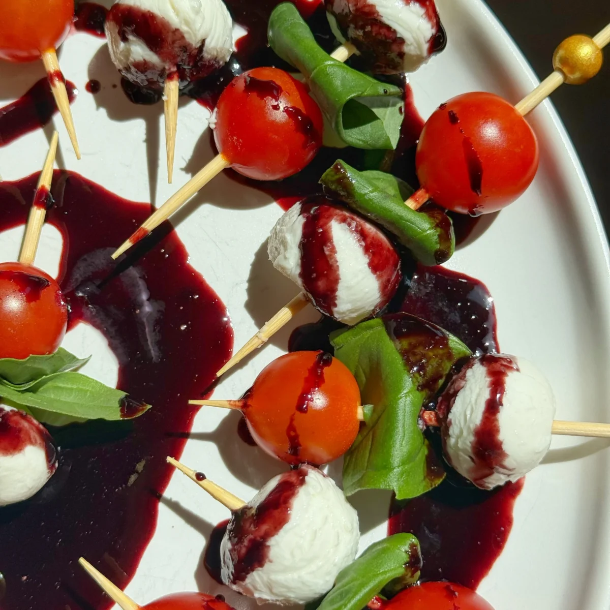 Caprese Sticks with Homemade Blueberry Balsamic Glaze