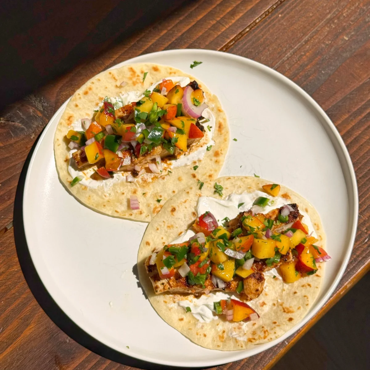 Grilled Chicken Tacos With Jalapeno Peach Salsa