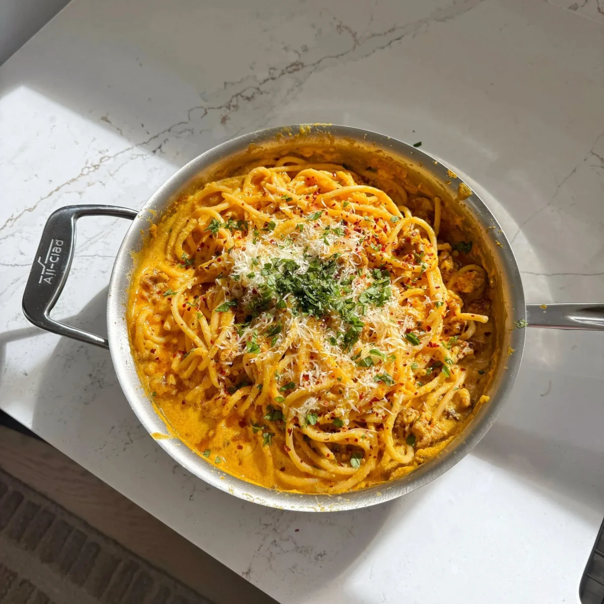 Creamy Pumpkin Alfredo and Italian Sausage