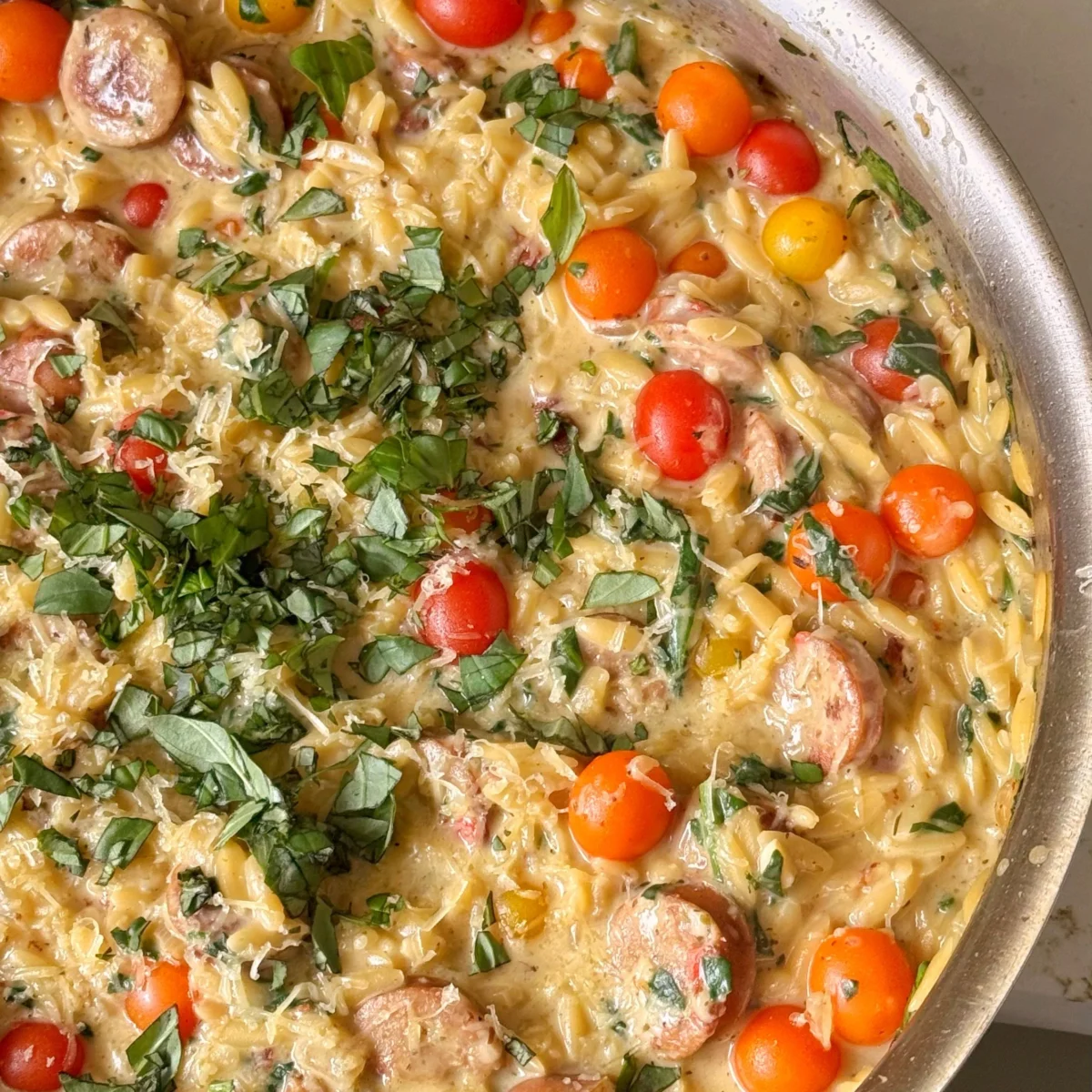 One Pan Lemony Chicken Sausage Orzo