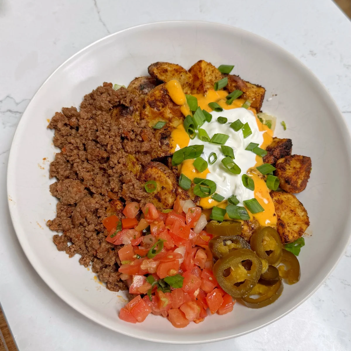Cheesy Fiesta Potato & Beef Bowls
