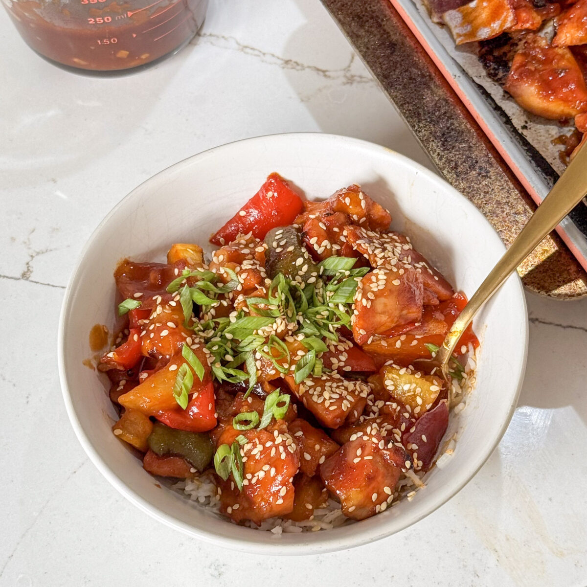 Sheet Pan Pineapple BBQ Chicken Bowls