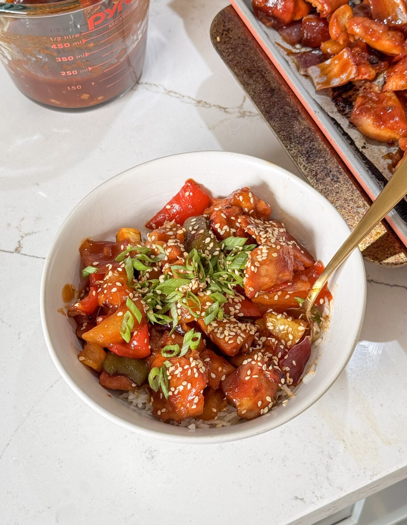 Sheet Pan Pineapple BBQ Chicken Bowls