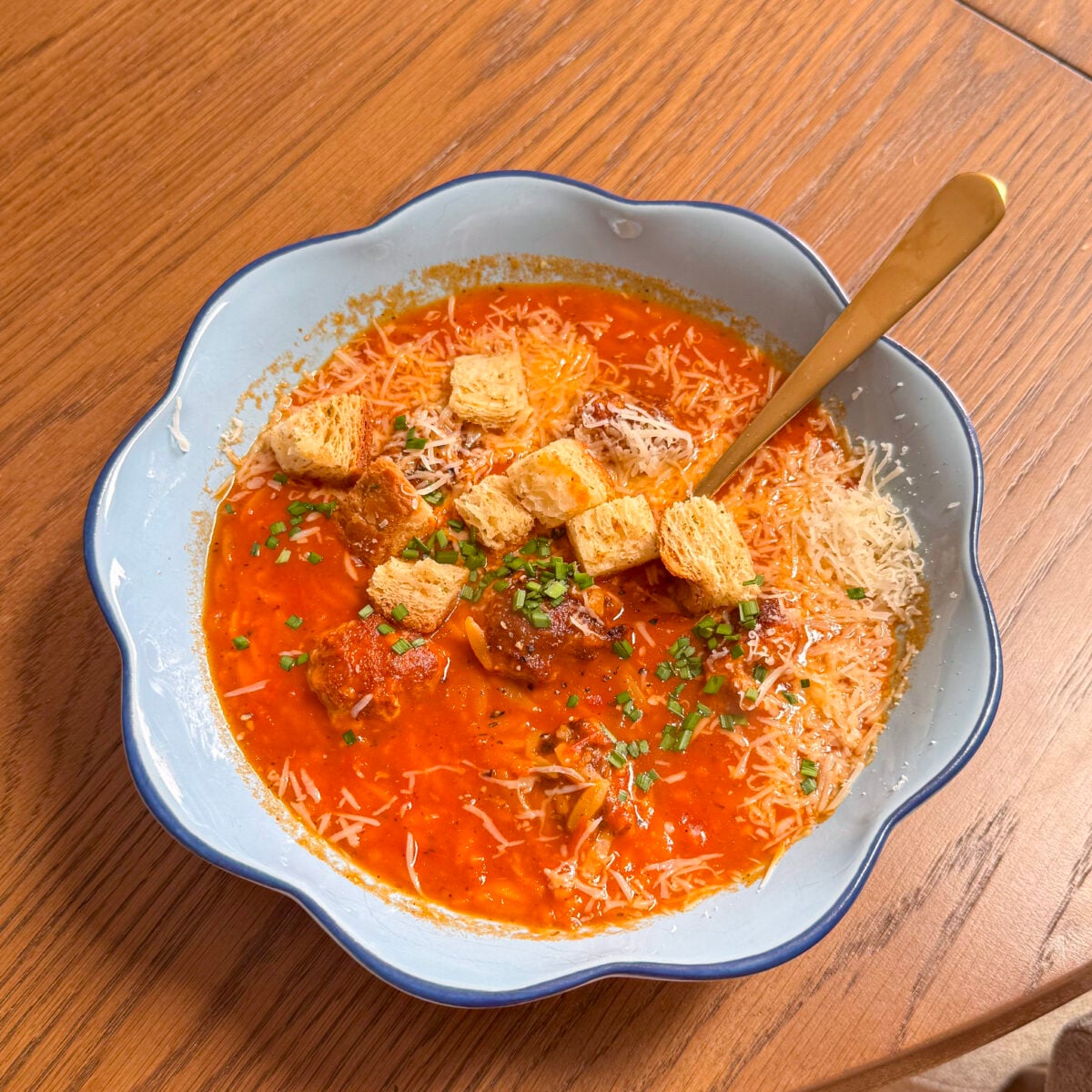 Creamy Tomato Orzo and Chicken Meatball Soup