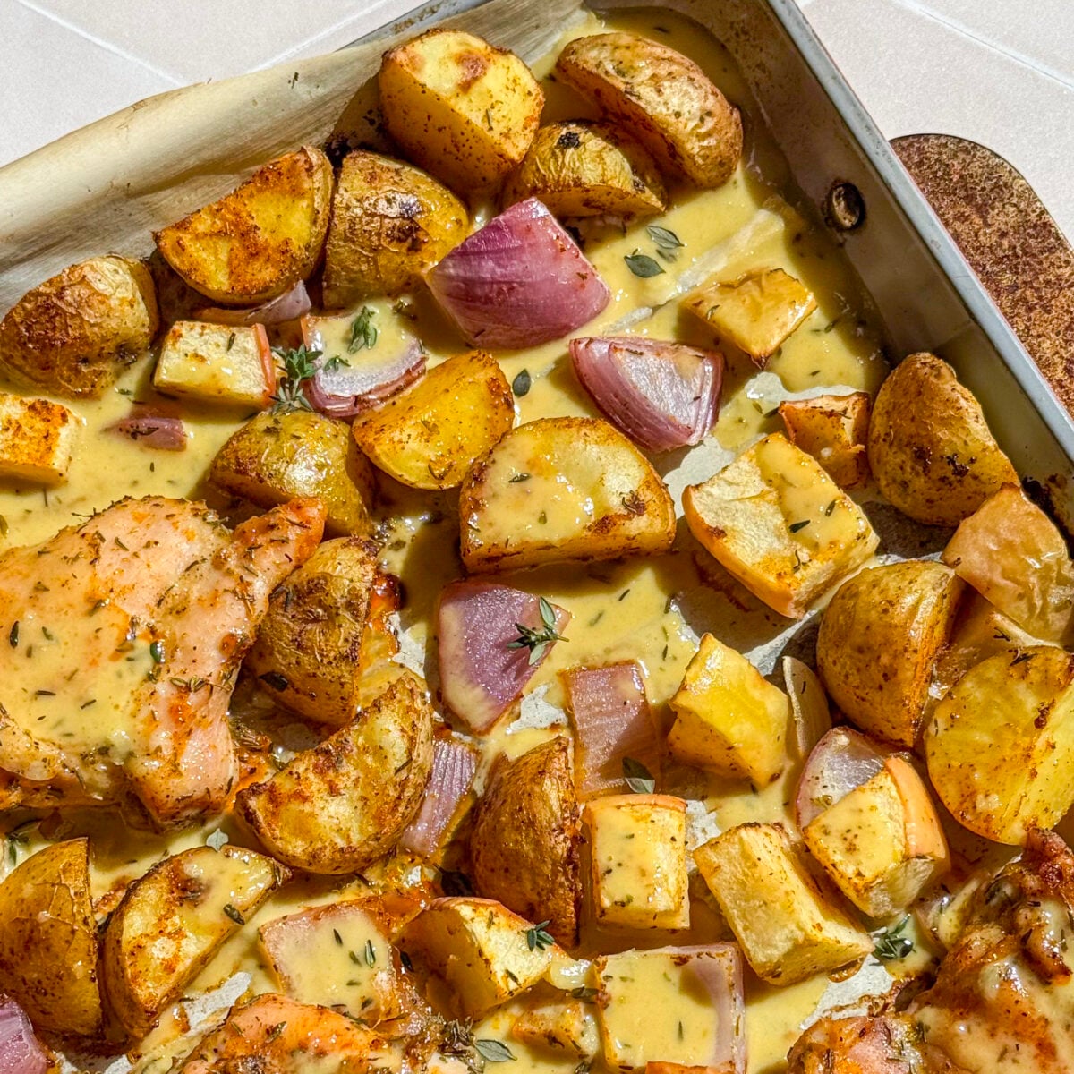 Sheet Pan Maple Dijon Chicken with Apples and Crispy Potatoes