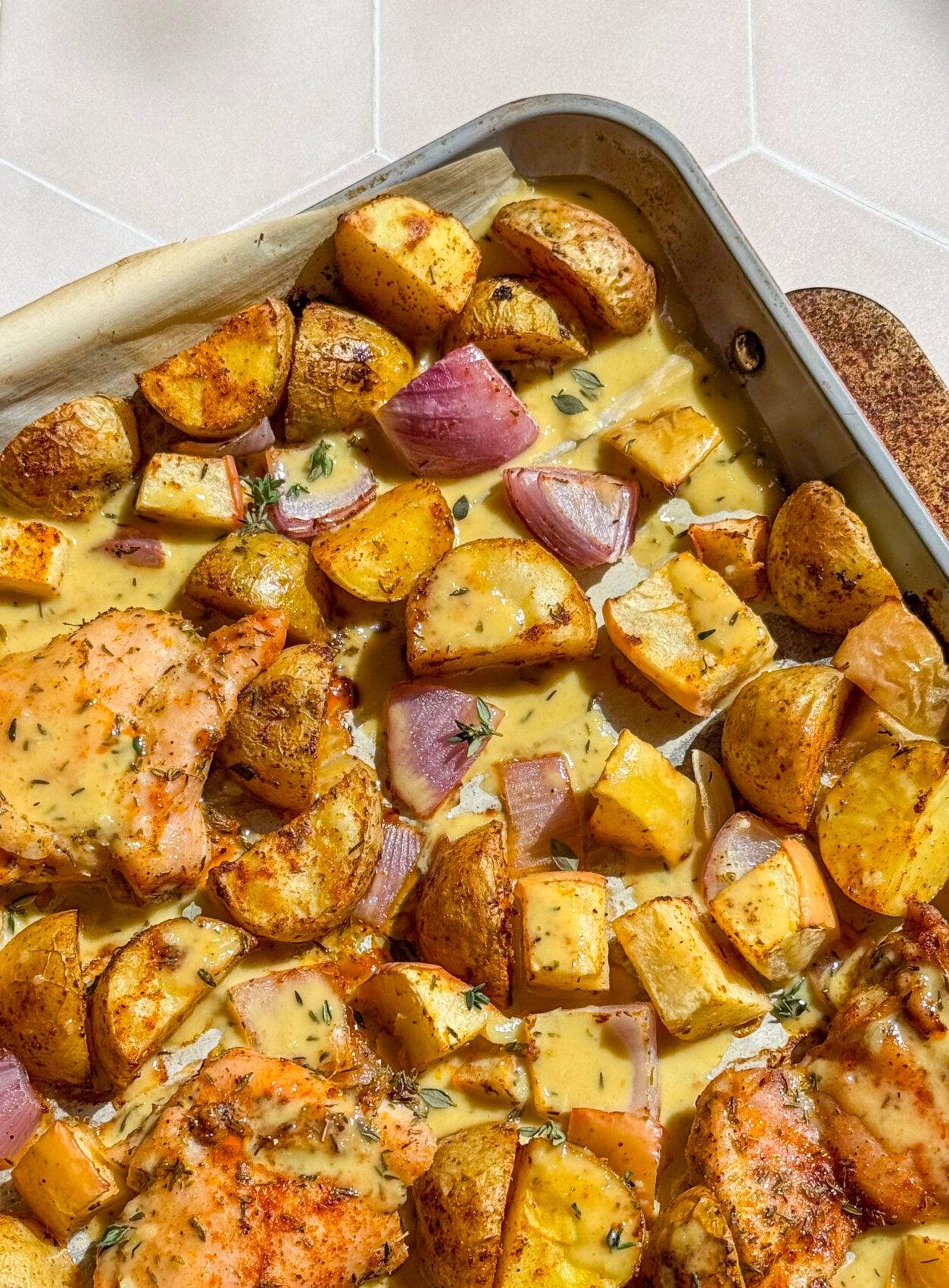 Sheet Pan Maple Dijon Chicken with Apples and Crispy Potatoes